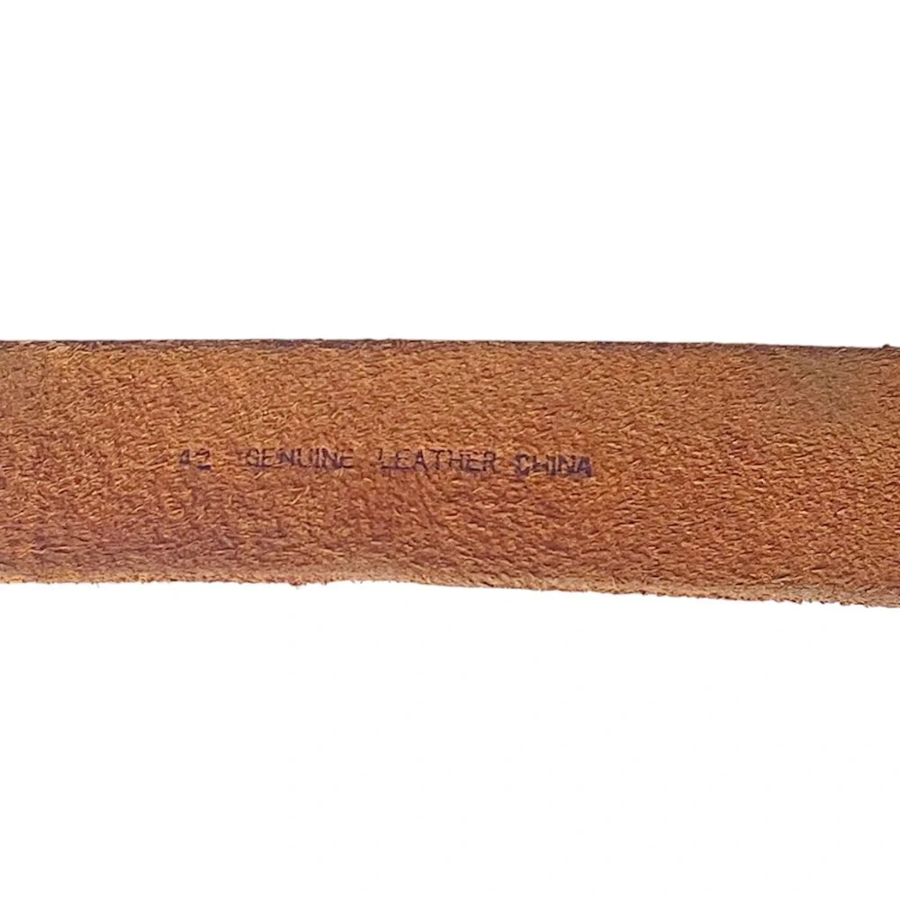 Vintage Tommy Hilfiger Brown Leather Belt Brass Logo Buckle Made in USA Mens 42
